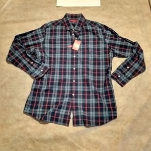 Heather Blue plaid Casual Button down long sleeve cotton Shirt slim Fit